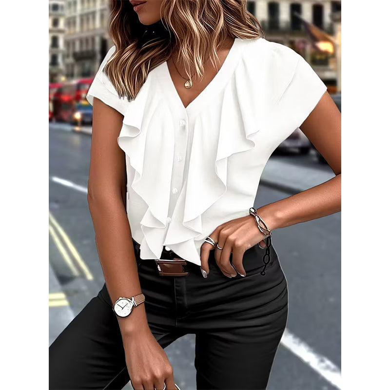 Elegant Ruffle V-Neck Blouse
