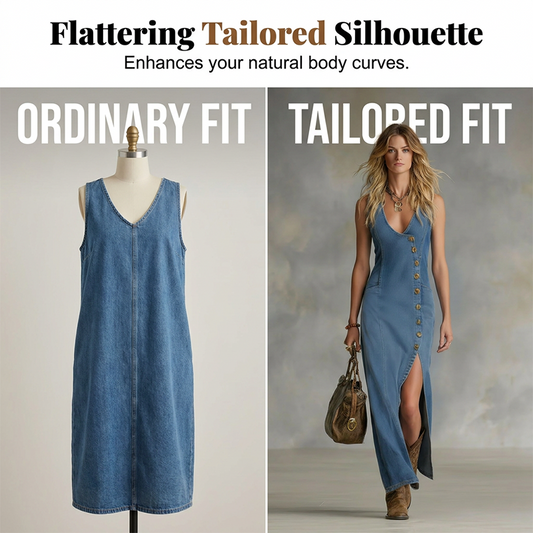 Sleeveless V-Neck Button-Front Denim Maxi Dress