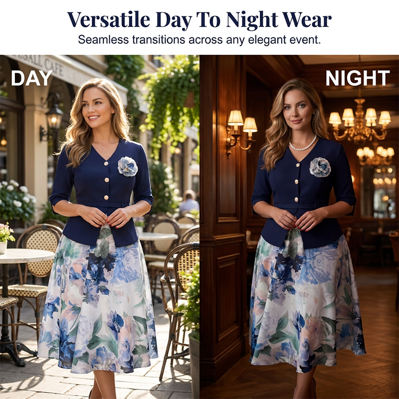Women's Elegant Half-Sleeve Floral Dress