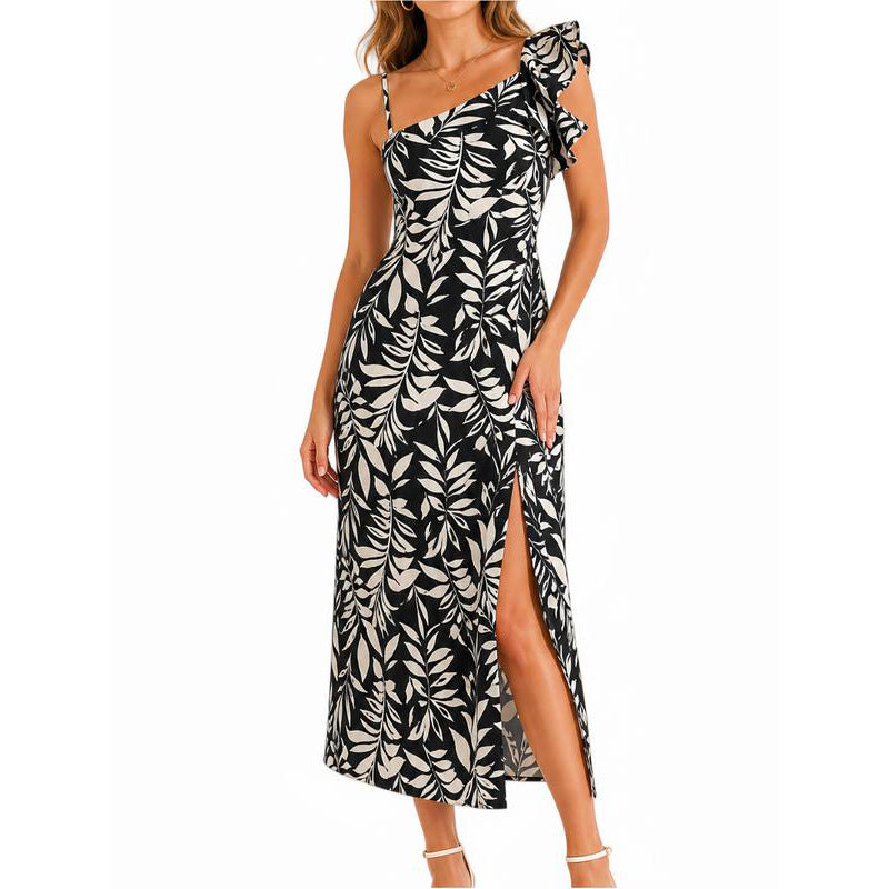 Women Summer Backless Midi Dress with Side Split