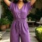 Women's Waist-Defining V-Neck Jumpsuit