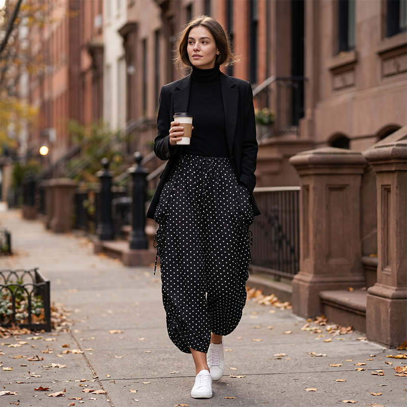 Women's Casual Wide Leg Polka Dot Pants
