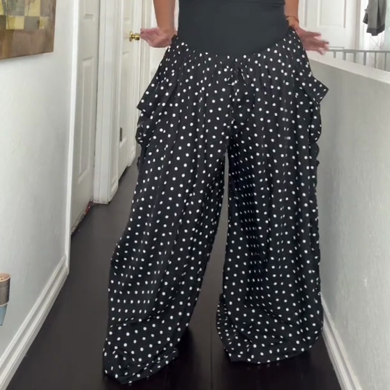 Women's Casual Wide Leg Polka Dot Pants