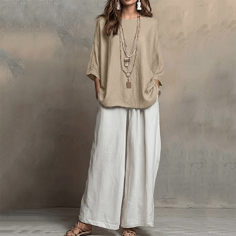 Women's Loose Top & Wide-Leg Pants 2-Piece Set
