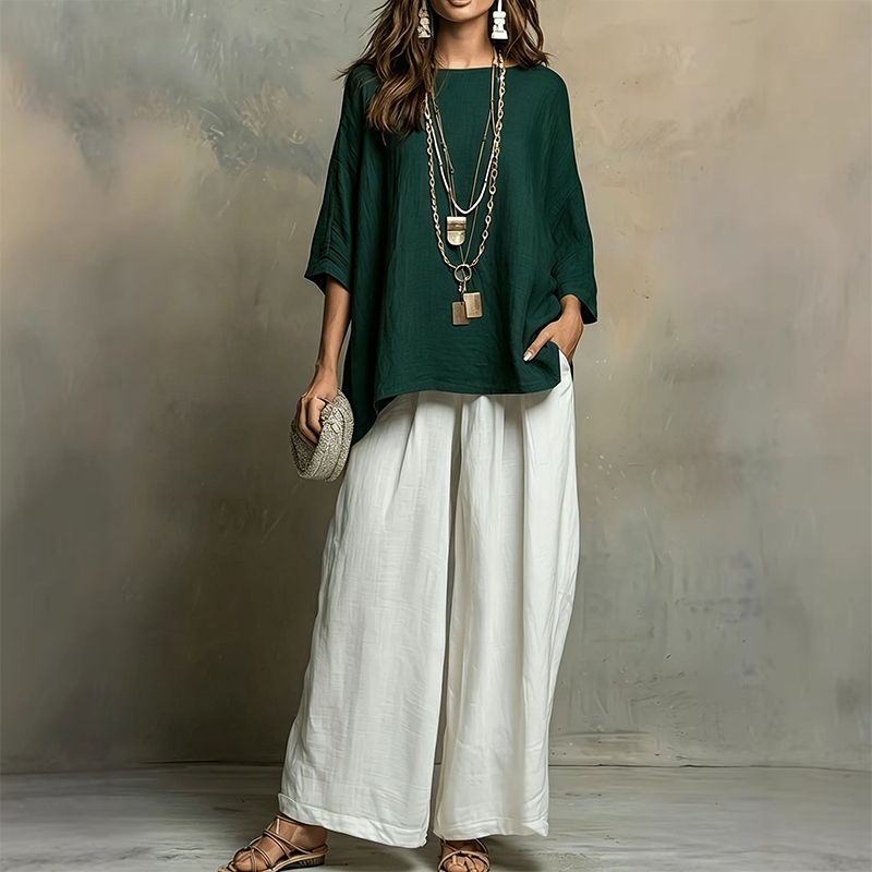 Women's Loose Top & Wide-Leg Pants 2-Piece Set