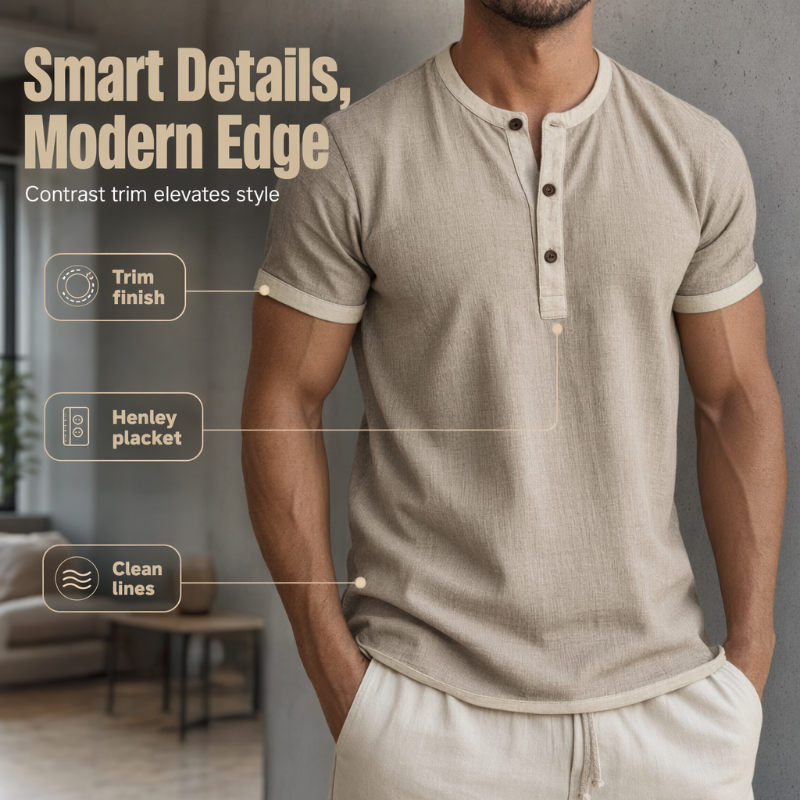 Men's Short Sleeve Breathable Henley Shirt