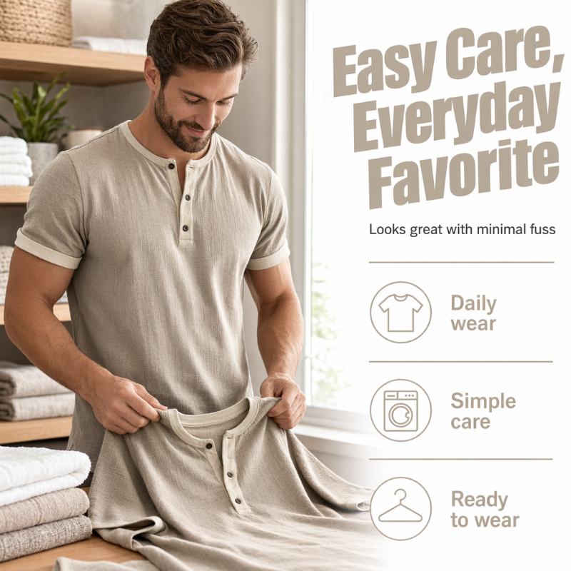 Men's Short Sleeve Breathable Henley Shirt