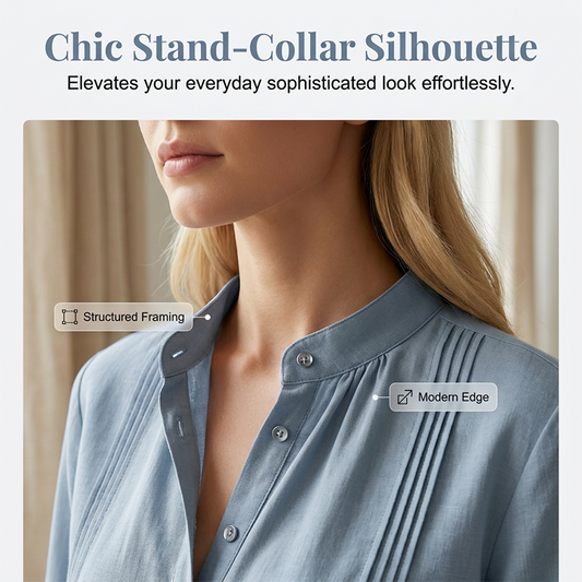 Women's Casual Mandarin Collar Pintuck Top