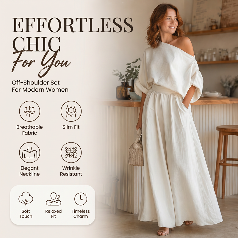 Women's Off-Shoulder Top and Wide-Leg Pants Set