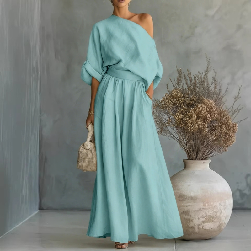 Women's Off-Shoulder Top and Wide-Leg Pants Set