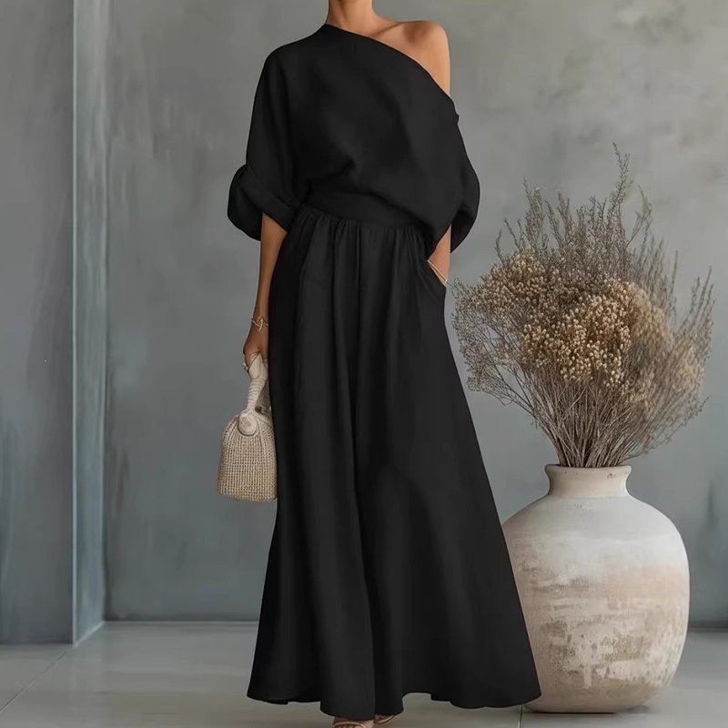 Women's Off-Shoulder Top and Wide-Leg Pants Set