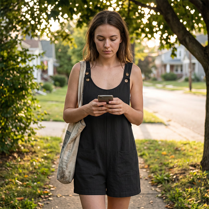 Women's Relaxed-Fit Casual Short Overalls