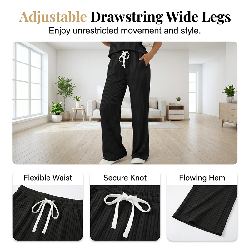 Women's Ribbed Knit Top & Pants 2-Piece Set