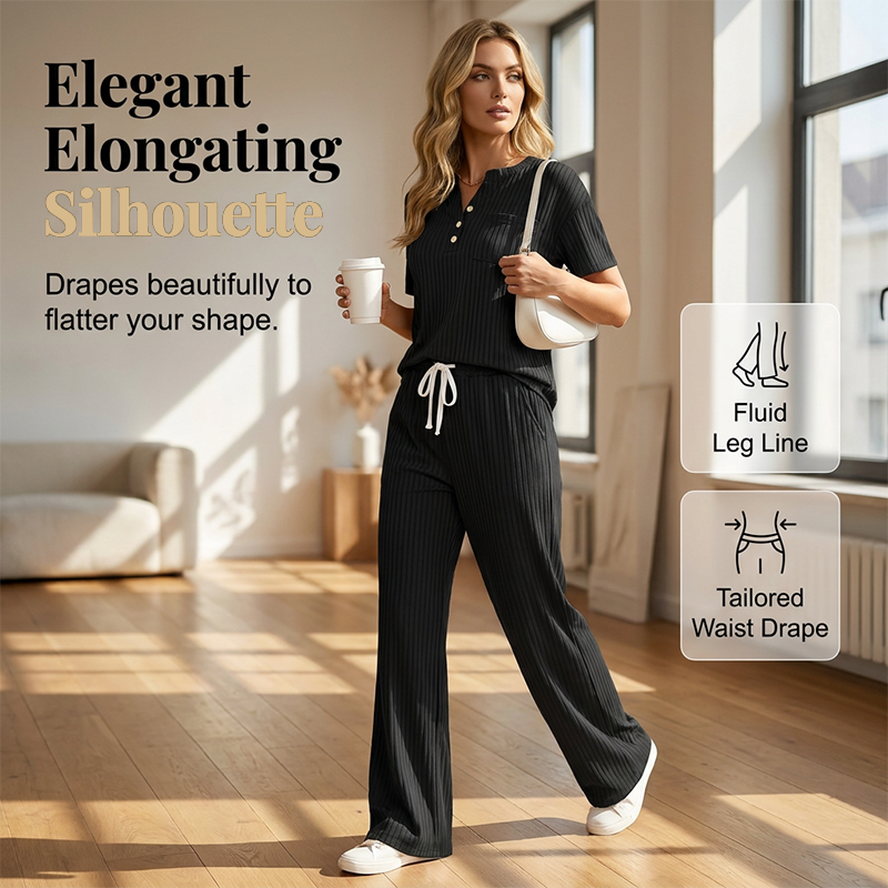 Women's Ribbed Knit Top & Pants 2-Piece Set