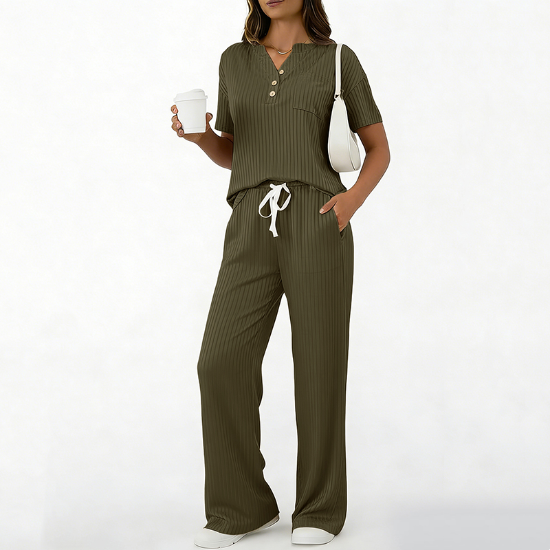 Women's Ribbed Knit Top & Pants 2-Piece Set