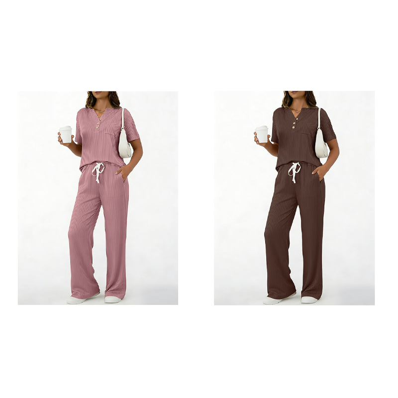 Women's Ribbed Knit Top & Pants 2-Piece Set