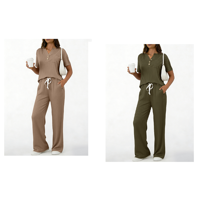 Women's Ribbed Knit Top & Pants 2-Piece Set