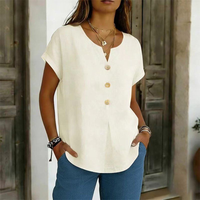 Women's V-Neck Button Casual T-Shirt