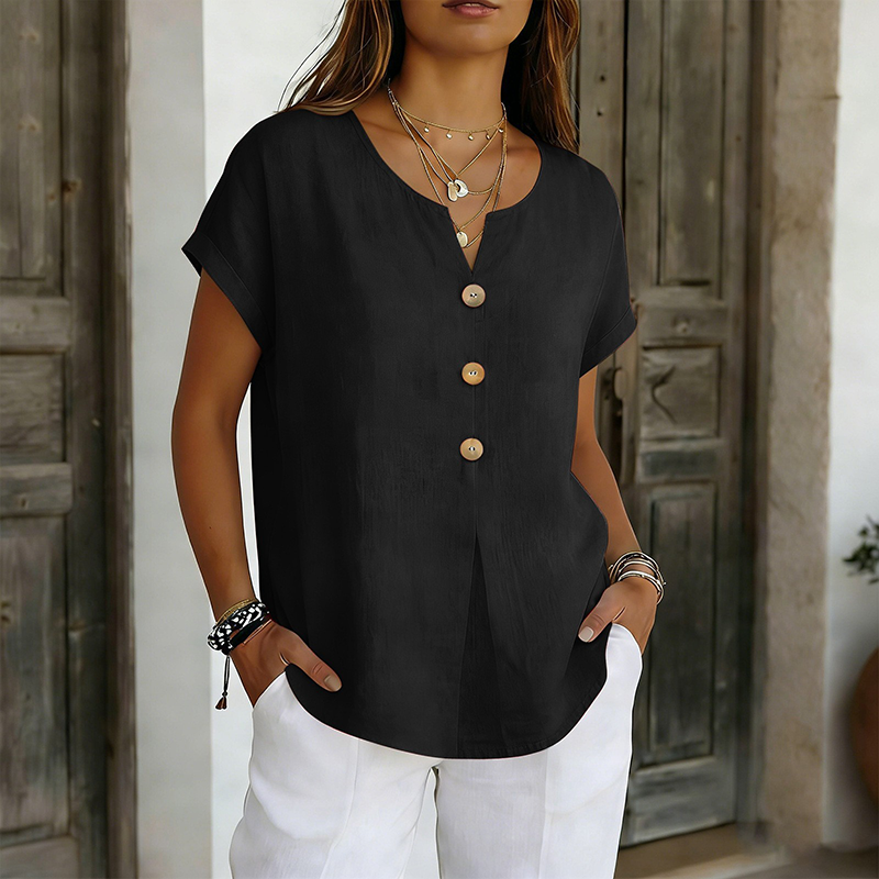 Women's V-Neck Button Casual T-Shirt