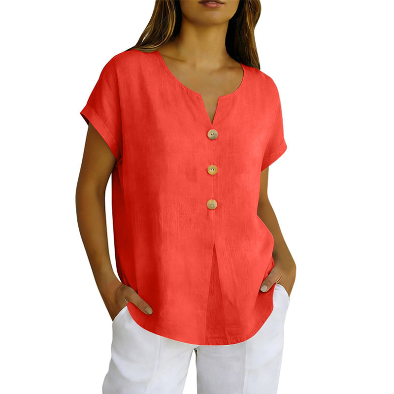 Women's V-Neck Button Casual T-Shirt