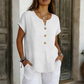 Women's V-Neck Button Casual T-Shirt