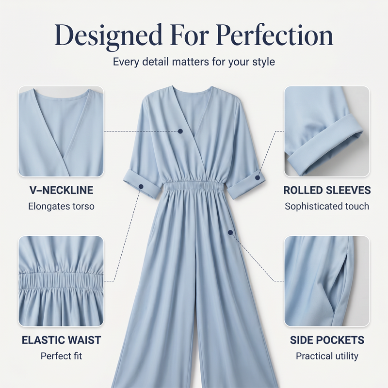 Women's Elegant V-Neck Wide-Leg Jumpsuit