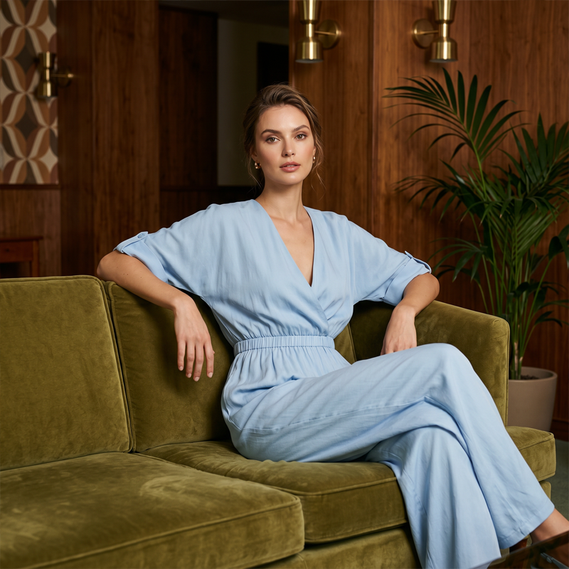 Women's Elegant V-Neck Wide-Leg Jumpsuit