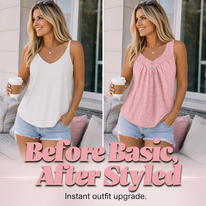 Women's Printed Sleeveless Top with Button Detail