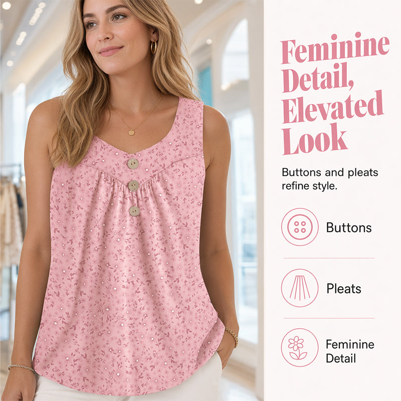 Women's Printed Sleeveless Top with Button Detail
