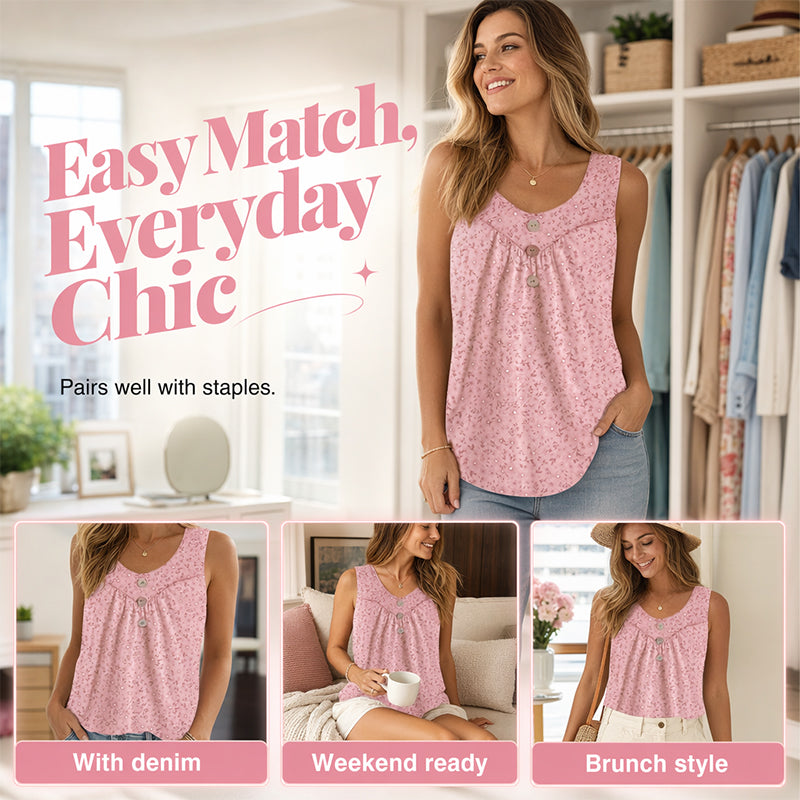 Women's Printed Sleeveless Top with Button Detail