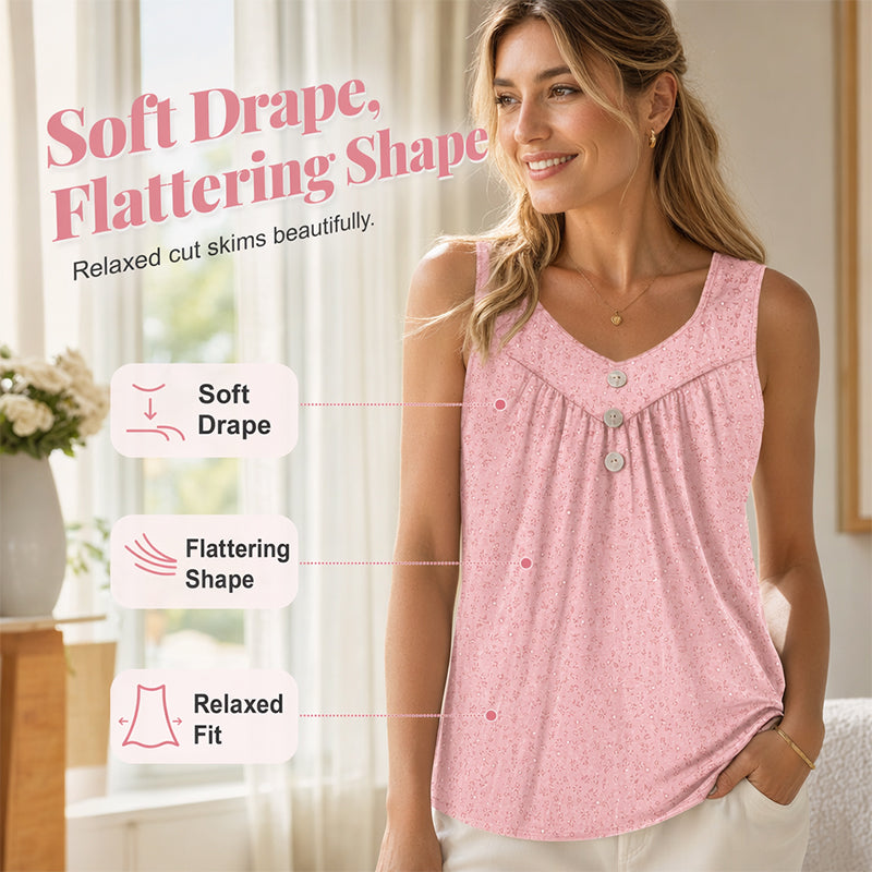 Women's Printed Sleeveless Top with Button Detail