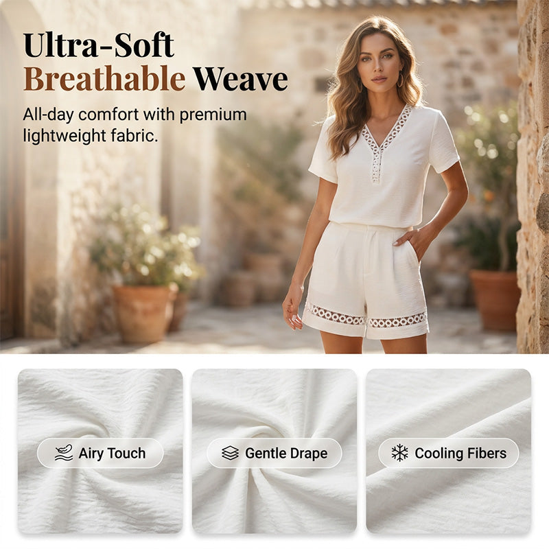 Women's V Neck Short Sleeve Top and Shorts Set