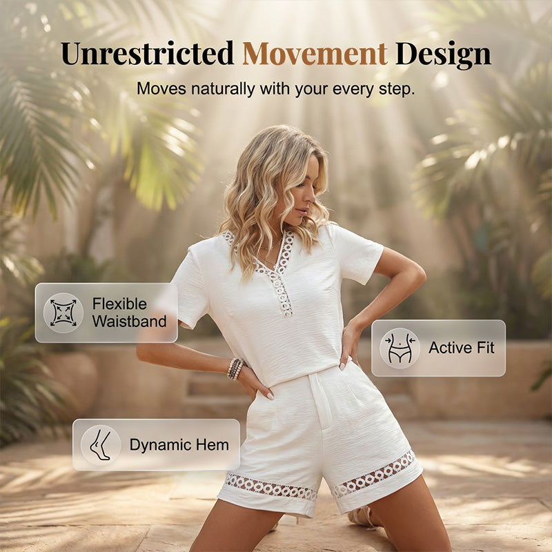 Women's V Neck Short Sleeve Top and Shorts Set