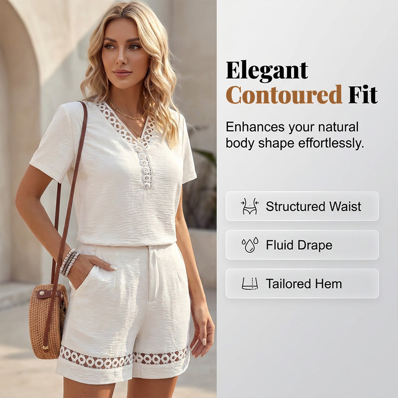 Women's V Neck Short Sleeve Top and Shorts Set