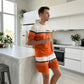 Men's Letter Print Short-Sleeve Shorts Set