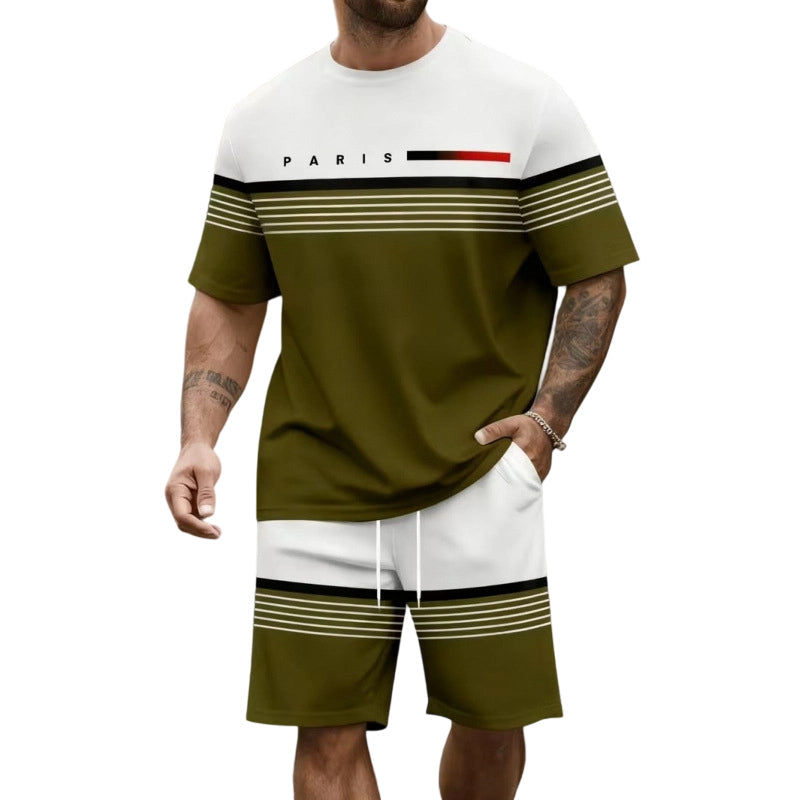 Men's Letter Print Short-Sleeve Shorts Set