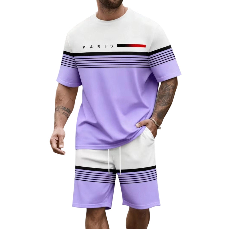 Men's Letter Print Short-Sleeve Shorts Set