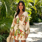 Women Summer V-Neck Flutter Sleeve Vacation Dress with Drawstring