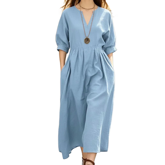 Women's Casual V-Neck Maxi Dress with Pockets