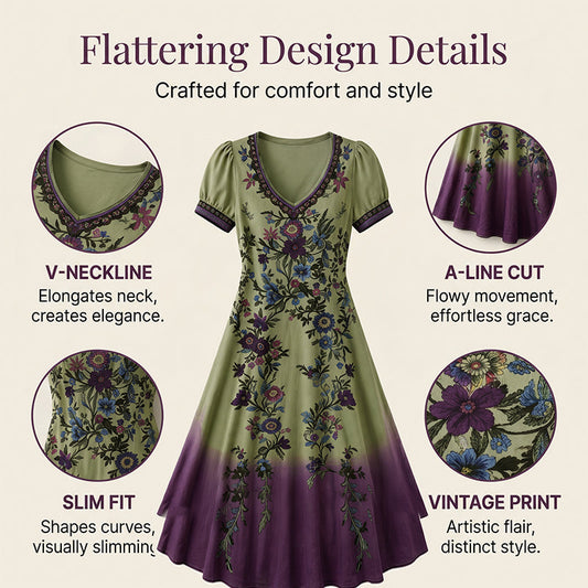 Women's Vintage V-Neck Floral Maxi Dress