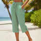 Women's Striped Cotton Linen Capri Pants with Pockets