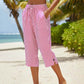 Women's Striped Cotton Linen Capri Pants with Pockets