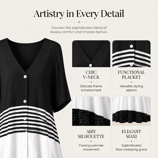 Women's Summer V-Neck Button-Up Maxi Dress