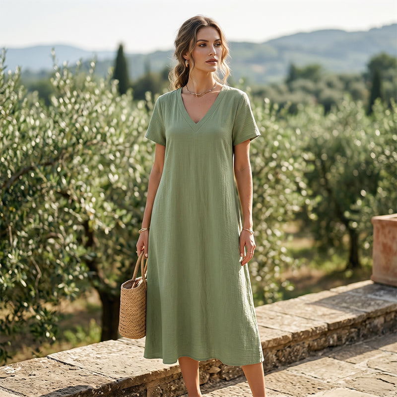 Women's Short Sleeve V-Neck Maxi Dress