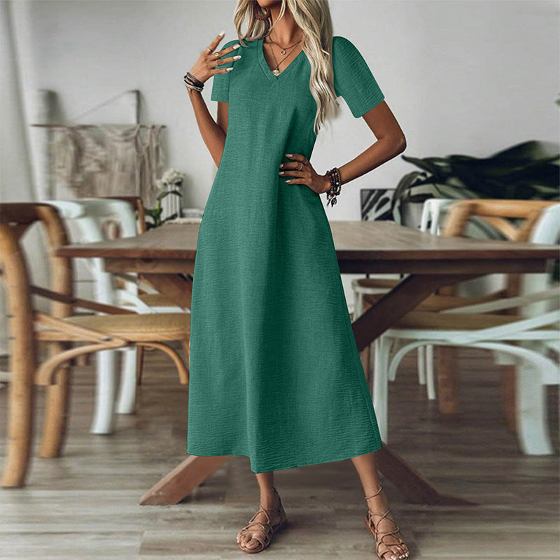 Women's Short Sleeve V-Neck Maxi Dress