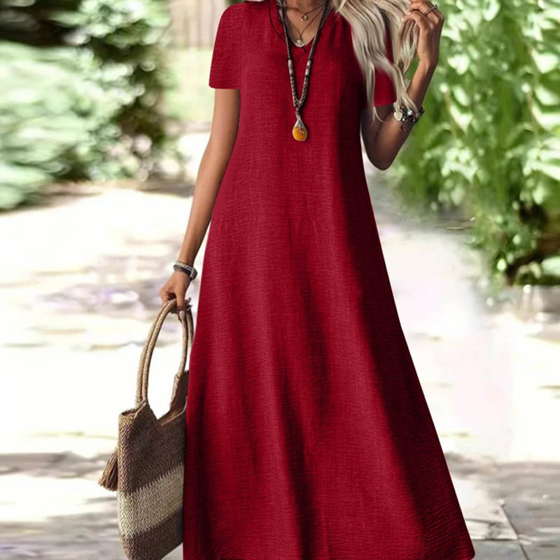 Women's Short Sleeve V-Neck Maxi Dress