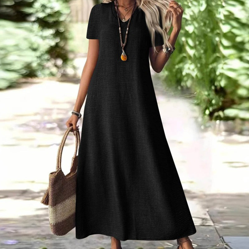 Women's Short Sleeve V-Neck Maxi Dress