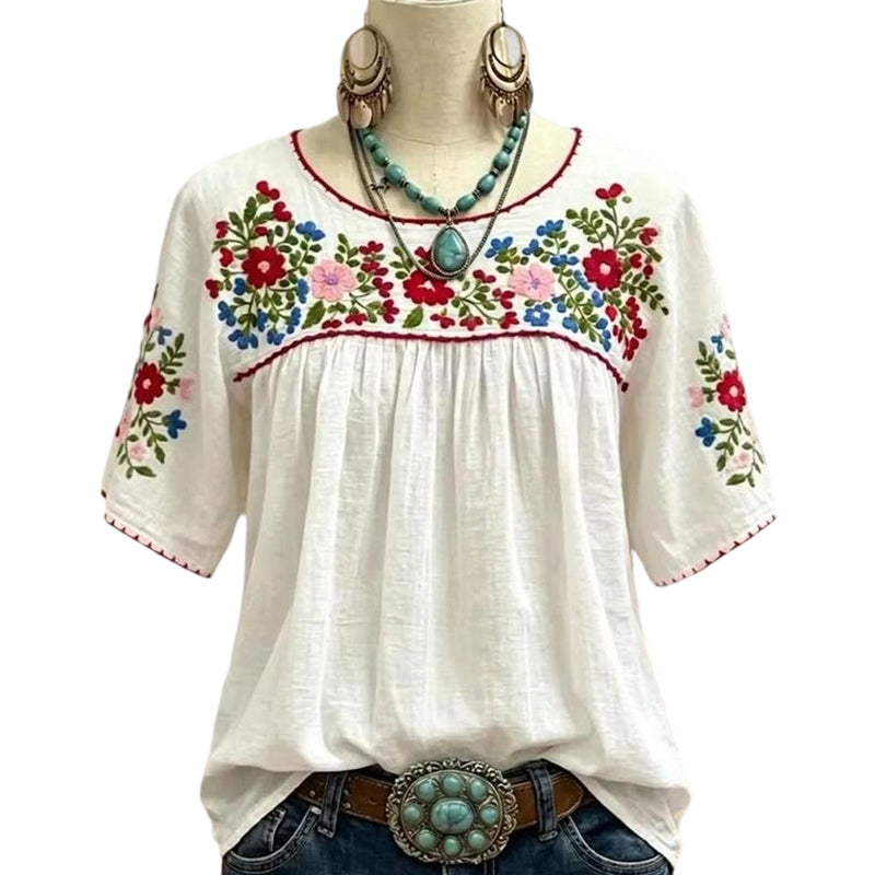 Women Casual Loose Embroidery Breathable  Fit Top