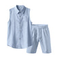 Men's Linen Sleeveless Shirt & Shorts Set