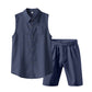 Men's Linen Sleeveless Shirt & Shorts Set